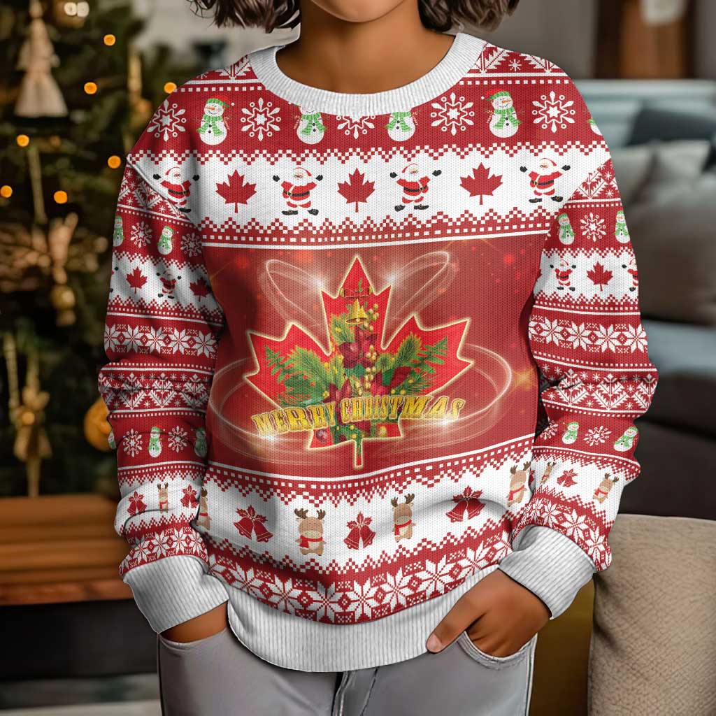 Merry Christmas Canada Kid Ugly Christmas Sweater Festive Maple Leaf Xmas - Wonder Print Shop