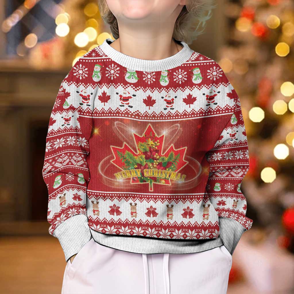 Merry Christmas Canada Kid Ugly Christmas Sweater Festive Maple Leaf Xmas - Wonder Print Shop