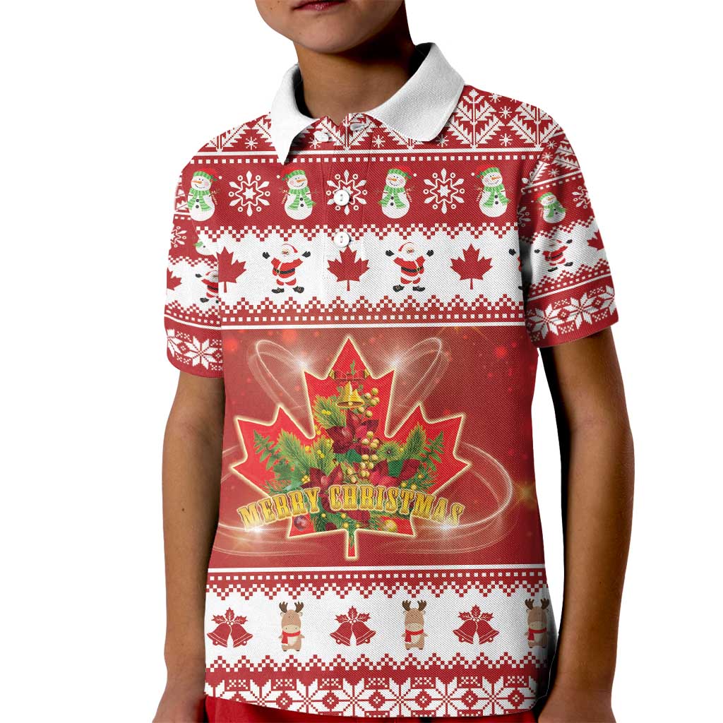 Merry Christmas Canada Kid Polo Shirt Festive Maple Leaf Xmas - Wonder Print Shop