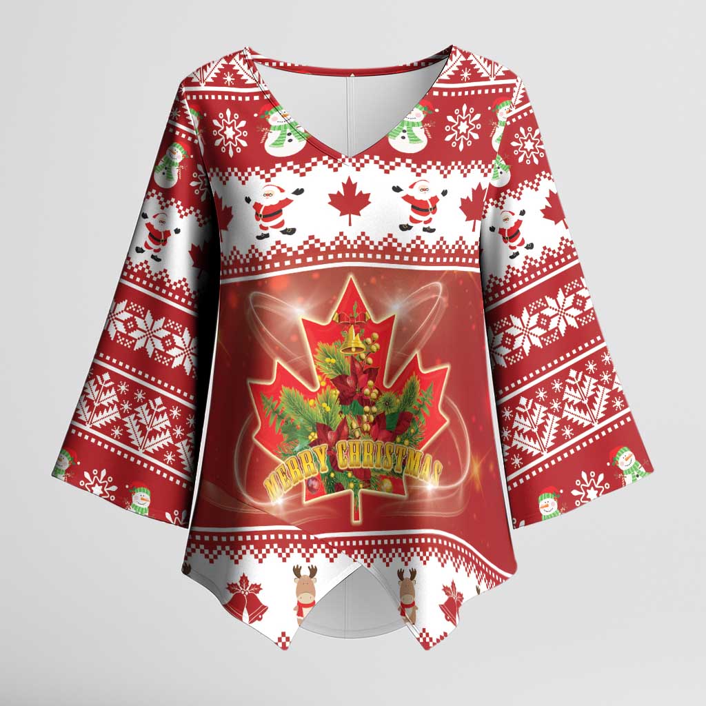 Merry Christmas Canada Kimono Sleeve Blouse Festive Maple Leaf Xmas - Wonder Print Shop