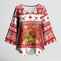 Merry Christmas Canada Kimono Sleeve Blouse Festive Maple Leaf Xmas - Wonder Print Shop