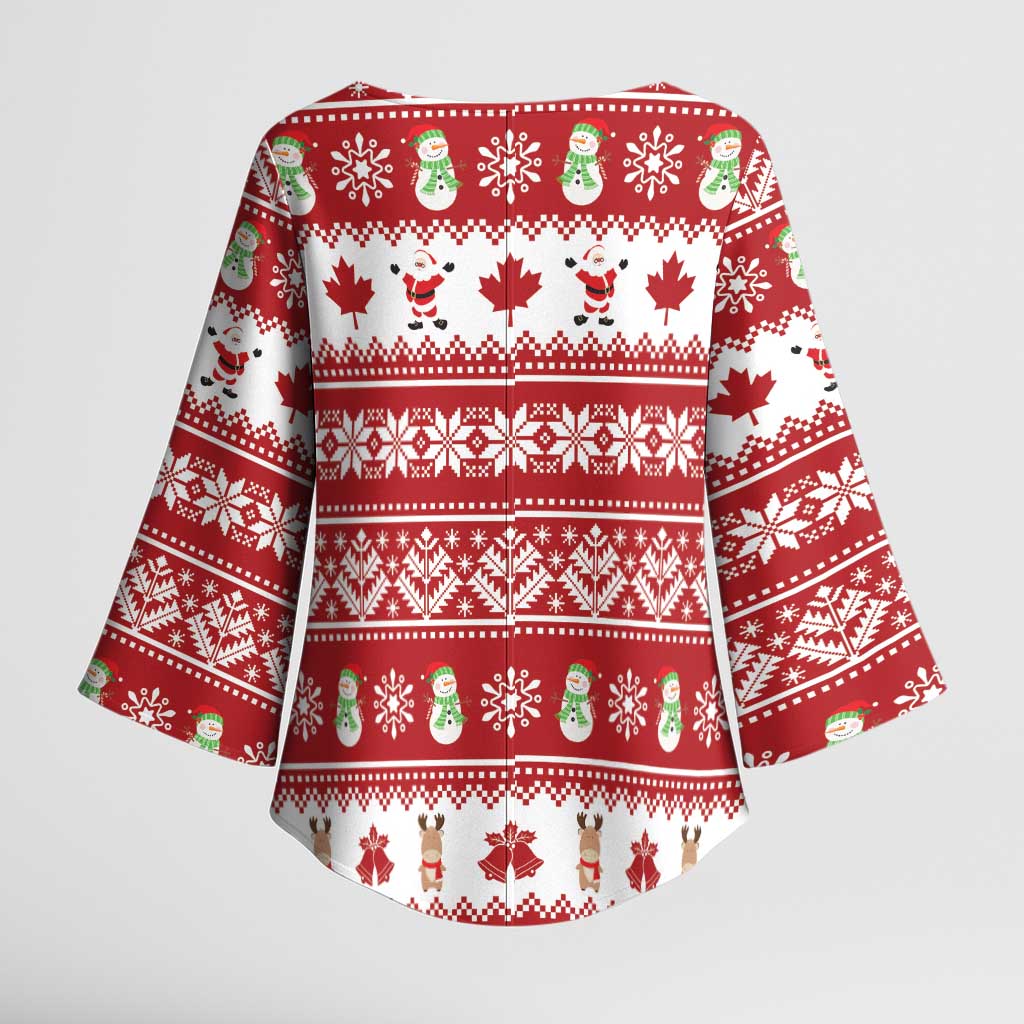 Merry Christmas Canada Kimono Sleeve Blouse Festive Maple Leaf Xmas - Wonder Print Shop