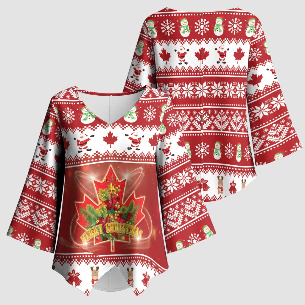 Merry Christmas Canada Kimono Sleeve Blouse Festive Maple Leaf Xmas - Wonder Print Shop