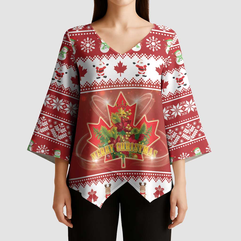 Merry Christmas Canada Kimono Sleeve Blouse Festive Maple Leaf Xmas - Wonder Print Shop
