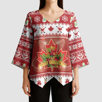 Merry Christmas Canada Kimono Sleeve Blouse Festive Maple Leaf Xmas - Wonder Print Shop
