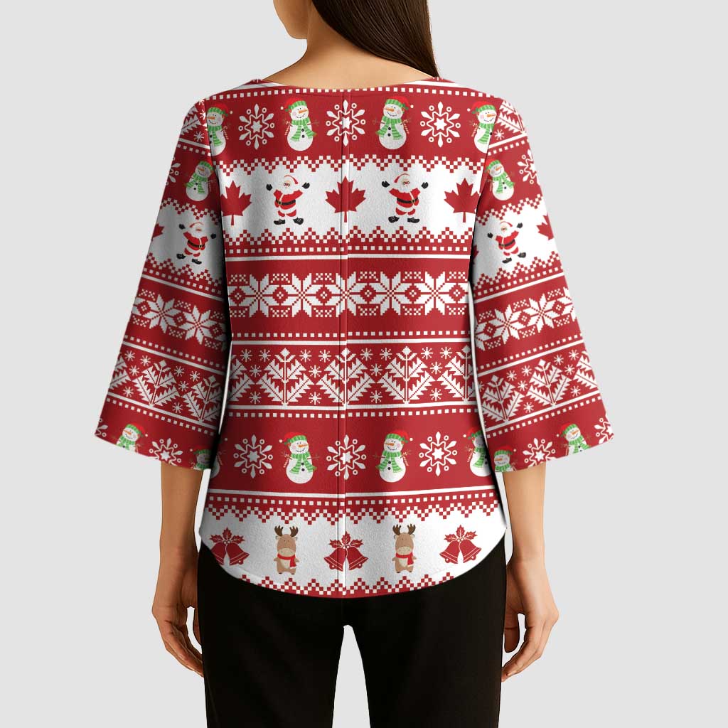 Merry Christmas Canada Kimono Sleeve Blouse Festive Maple Leaf Xmas - Wonder Print Shop