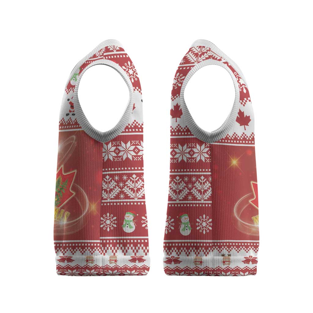 Merry Christmas Canada Christmas Knitted V-Neck Vest Festive Maple Leaf Xmas - Wonder Print Shop