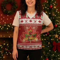 Merry Christmas Canada Christmas Knitted V-Neck Vest Festive Maple Leaf Xmas - Wonder Print Shop