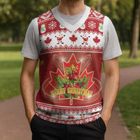 Merry Christmas Canada Christmas Knitted V-Neck Vest Festive Maple Leaf Xmas - Wonder Print Shop