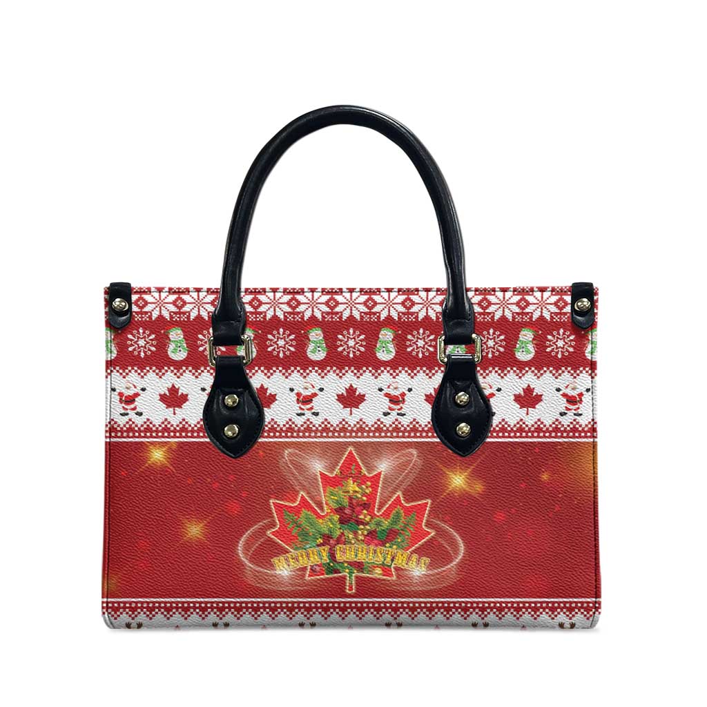 Merry Christmas Canada Leather Bag Festive Maple Leaf Xmas - Wonder Print Shop