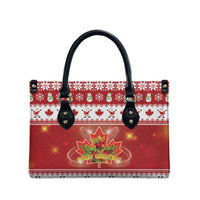 Merry Christmas Canada Leather Bag Festive Maple Leaf Xmas - Wonder Print Shop