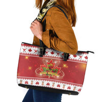 Merry Christmas Canada Leather Tote Bag Festive Maple Leaf Xmas - Wonder Print Shop