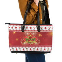 Merry Christmas Canada Leather Tote Bag Festive Maple Leaf Xmas - Wonder Print Shop