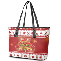 Merry Christmas Canada Leather Tote Bag Festive Maple Leaf Xmas - Wonder Print Shop