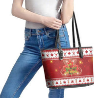Merry Christmas Canada Leather Tote Bag Festive Maple Leaf Xmas - Wonder Print Shop