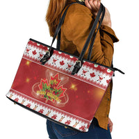 Merry Christmas Canada Leather Tote Bag Festive Maple Leaf Xmas - Wonder Print Shop