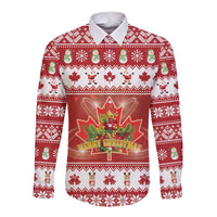 Merry Christmas Canada Long Sleeve Button Shirt Festive Maple Leaf Xmas - Wonder Print Shop