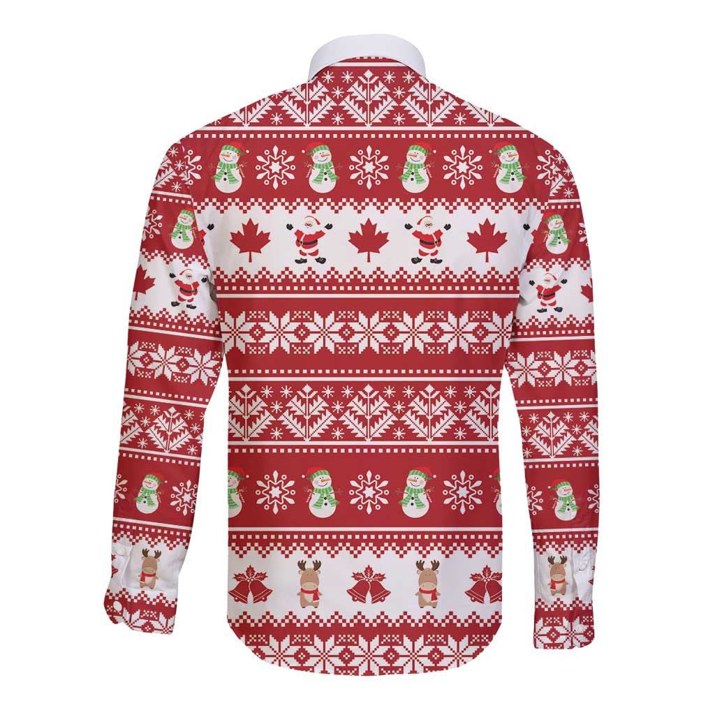 Merry Christmas Canada Long Sleeve Button Shirt Festive Maple Leaf Xmas - Wonder Print Shop