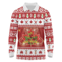Merry Christmas Canada Long Sleeve Polo Shirt Festive Maple Leaf Xmas - Wonder Print Shop