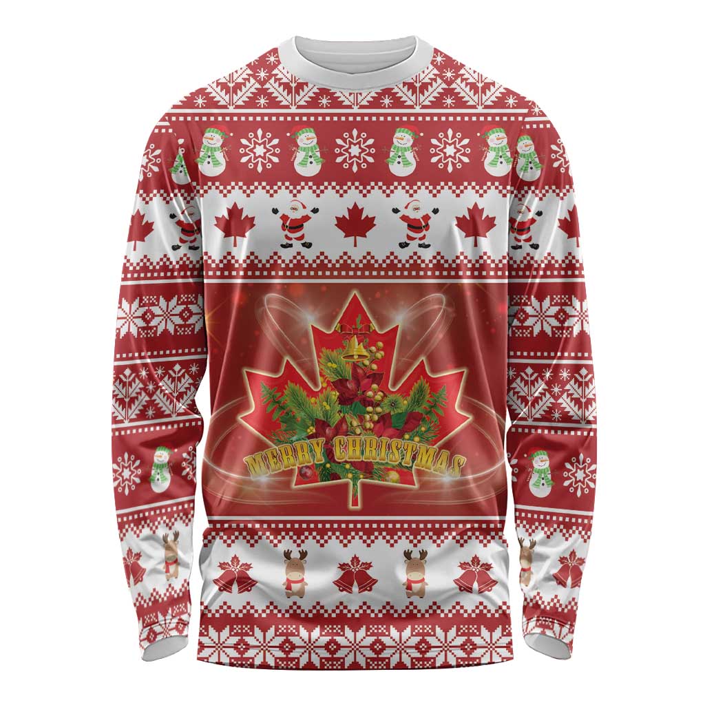 Merry Christmas Canada Long Sleeve Shirt Festive Maple Leaf Xmas - Wonder Print Shop