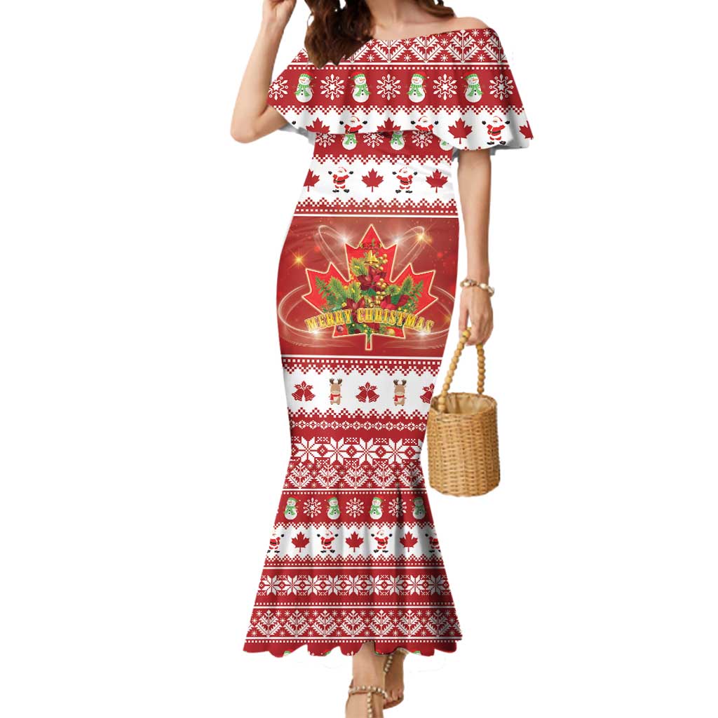 Merry Christmas Canada Mermaid Dress Festive Maple Leaf Xmas - Wonder Print Shop