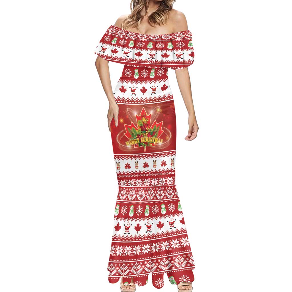 Merry Christmas Canada Mermaid Dress Festive Maple Leaf Xmas - Wonder Print Shop