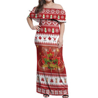 Merry Christmas Canada Off Shoulder Maxi Dress Festive Maple Leaf Xmas - Wonder Print Shop