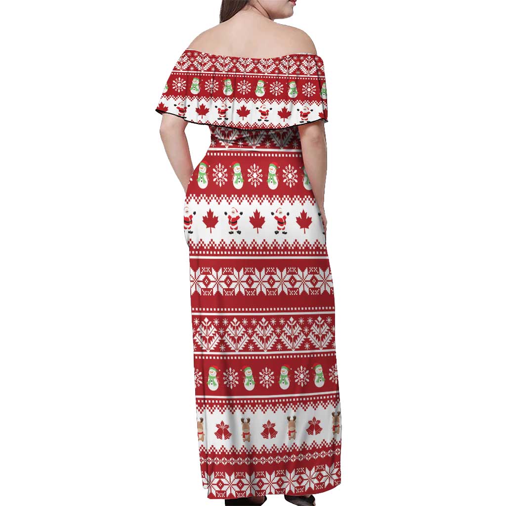 Merry Christmas Canada Off Shoulder Maxi Dress Festive Maple Leaf Xmas - Wonder Print Shop