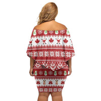 Merry Christmas Canada Off Shoulder Short Dress Festive Maple Leaf Xmas - Wonder Print Shop