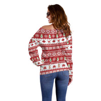 Merry Christmas Canada Off Shoulder Sweater Festive Maple Leaf Xmas - Wonder Print Shop
