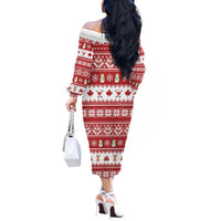 Merry Christmas Canada Off The Shoulder Long Sleeve Dress Festive Maple Leaf Xmas - Wonder Print Shop