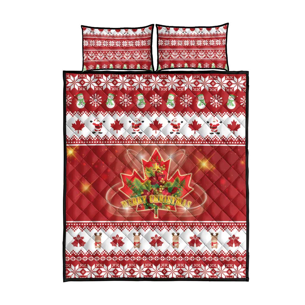 Merry Christmas Canada Quilt Bed Set Festive Maple Leaf Xmas - Wonder Print Shop
