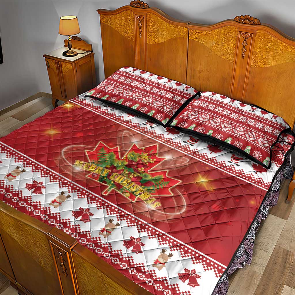 Merry Christmas Canada Quilt Bed Set Festive Maple Leaf Xmas - Wonder Print Shop