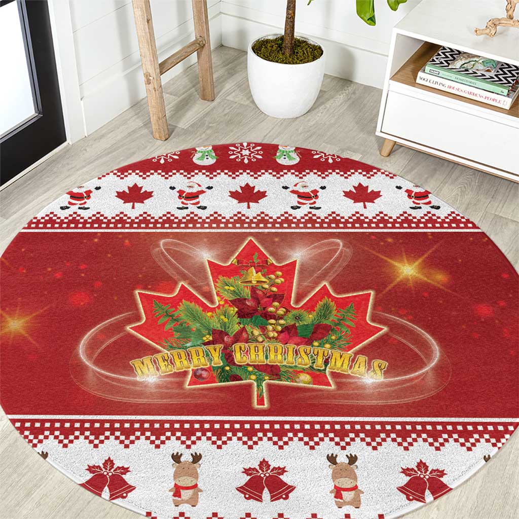 Merry Christmas Canada Round Carpet Festive Maple Leaf Xmas - Wonder Print Shop