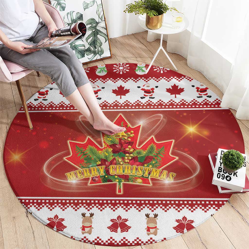 Merry Christmas Canada Round Carpet Festive Maple Leaf Xmas - Wonder Print Shop