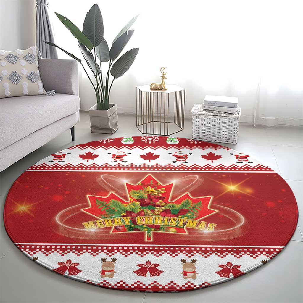Merry Christmas Canada Round Carpet Festive Maple Leaf Xmas - Wonder Print Shop