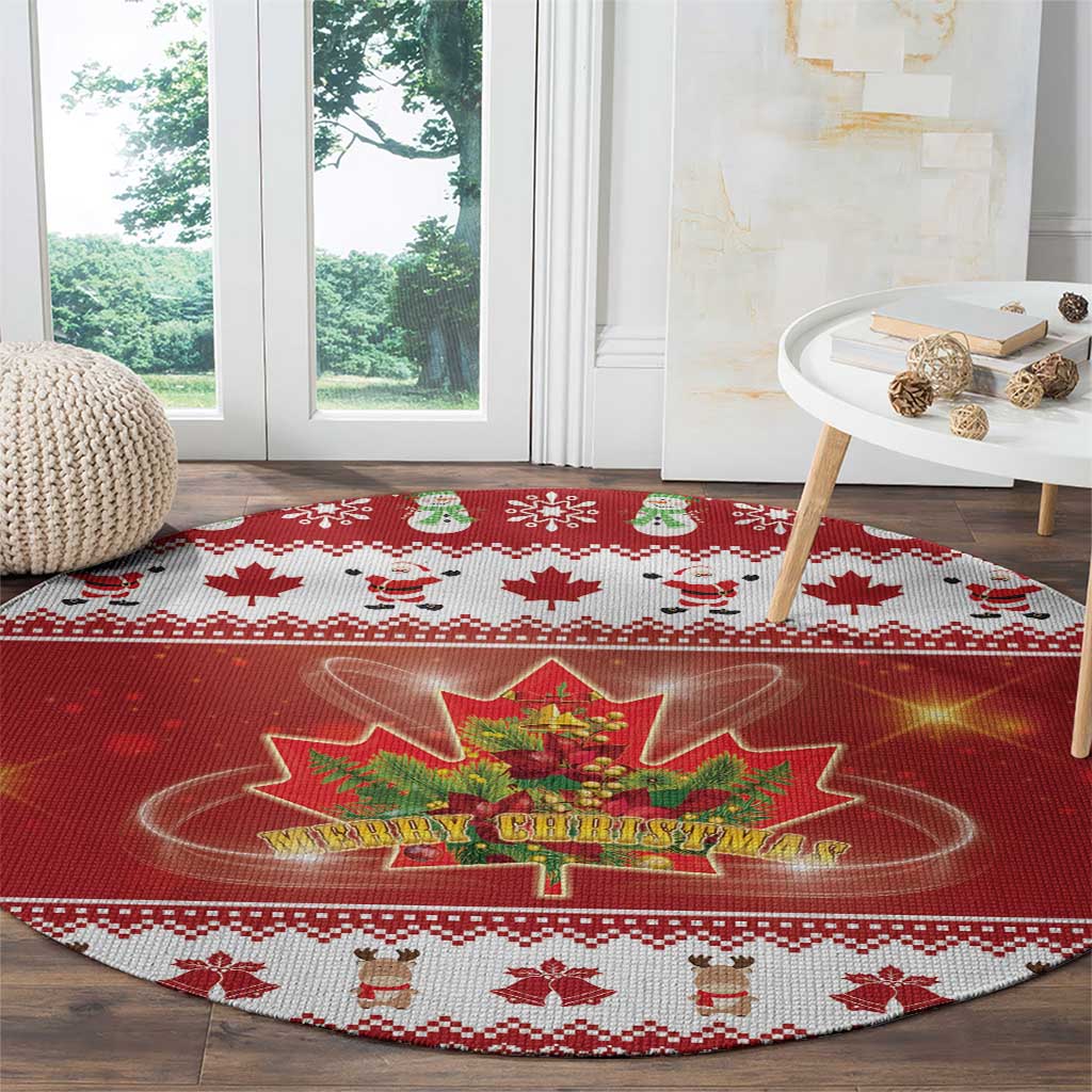 Merry Christmas Canada Round Carpet Festive Maple Leaf Xmas - Wonder Print Shop
