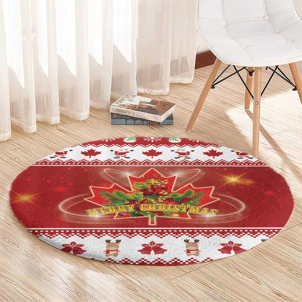 Merry Christmas Canada Round Carpet Festive Maple Leaf Xmas - Wonder Print Shop