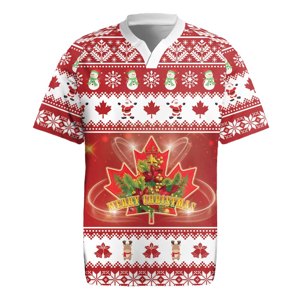 Merry Christmas Canada Rugby Jersey Festive Maple Leaf Xmas - Wonder Print Shop