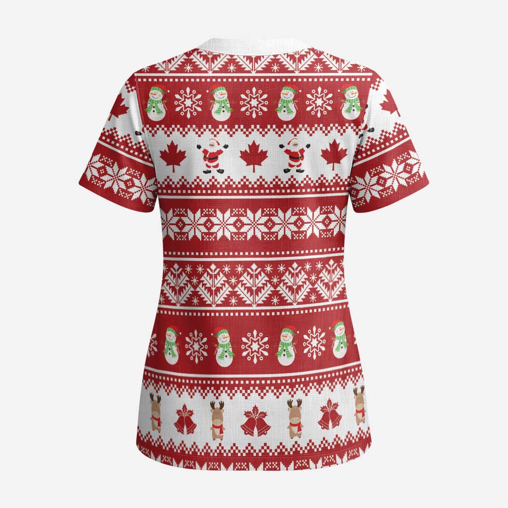 Merry Christmas Canada Scrub Top Festive Maple Leaf Xmas - Wonder Print Shop