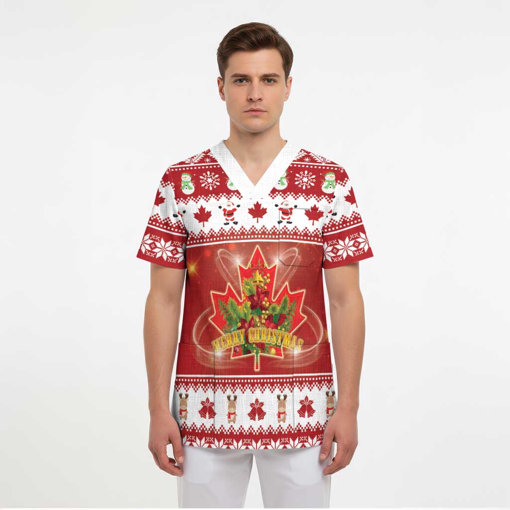 Merry Christmas Canada Scrub Top Festive Maple Leaf Xmas - Wonder Print Shop