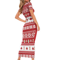 Merry Christmas Canada Short Sleeve Bodycon Dress Festive Maple Leaf Xmas - Wonder Print Shop