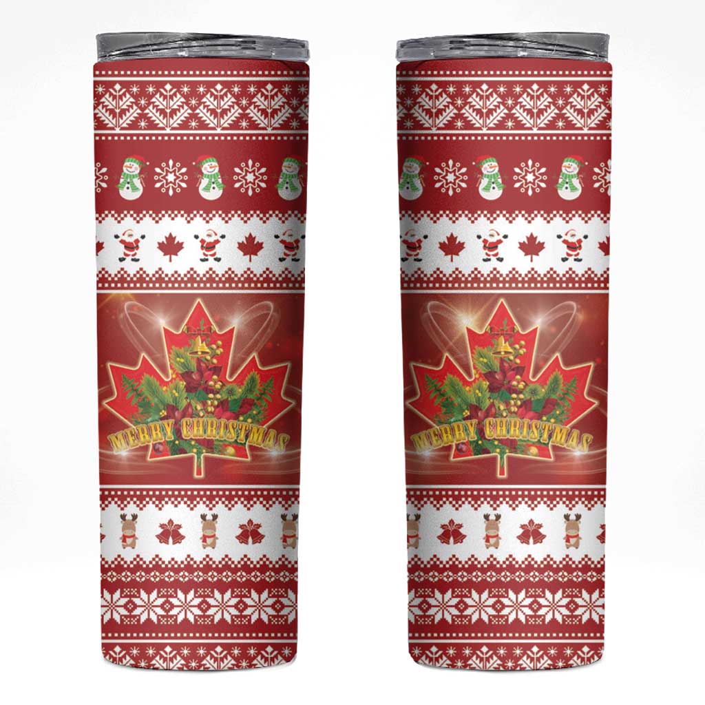 Merry Christmas Canada Skinny Tumbler Festive Maple Leaf Xmas - Wonder Print Shop