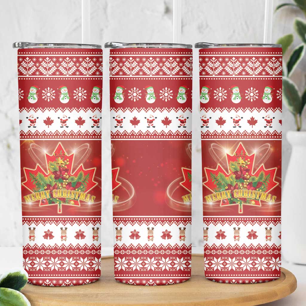 Merry Christmas Canada Skinny Tumbler Festive Maple Leaf Xmas - Wonder Print Shop