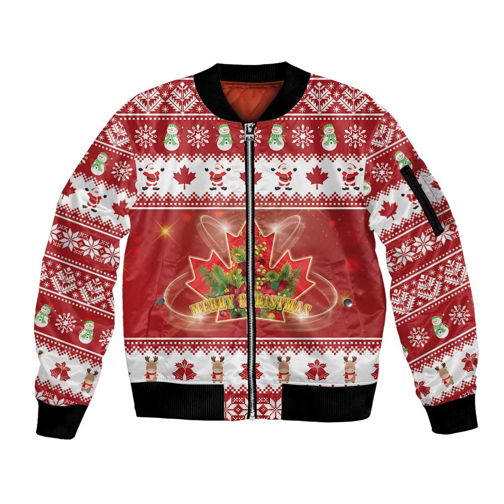 Merry Christmas Canada Sleeve Zip Bomber Jacket Festive Maple Leaf Xmas - Wonder Print Shop