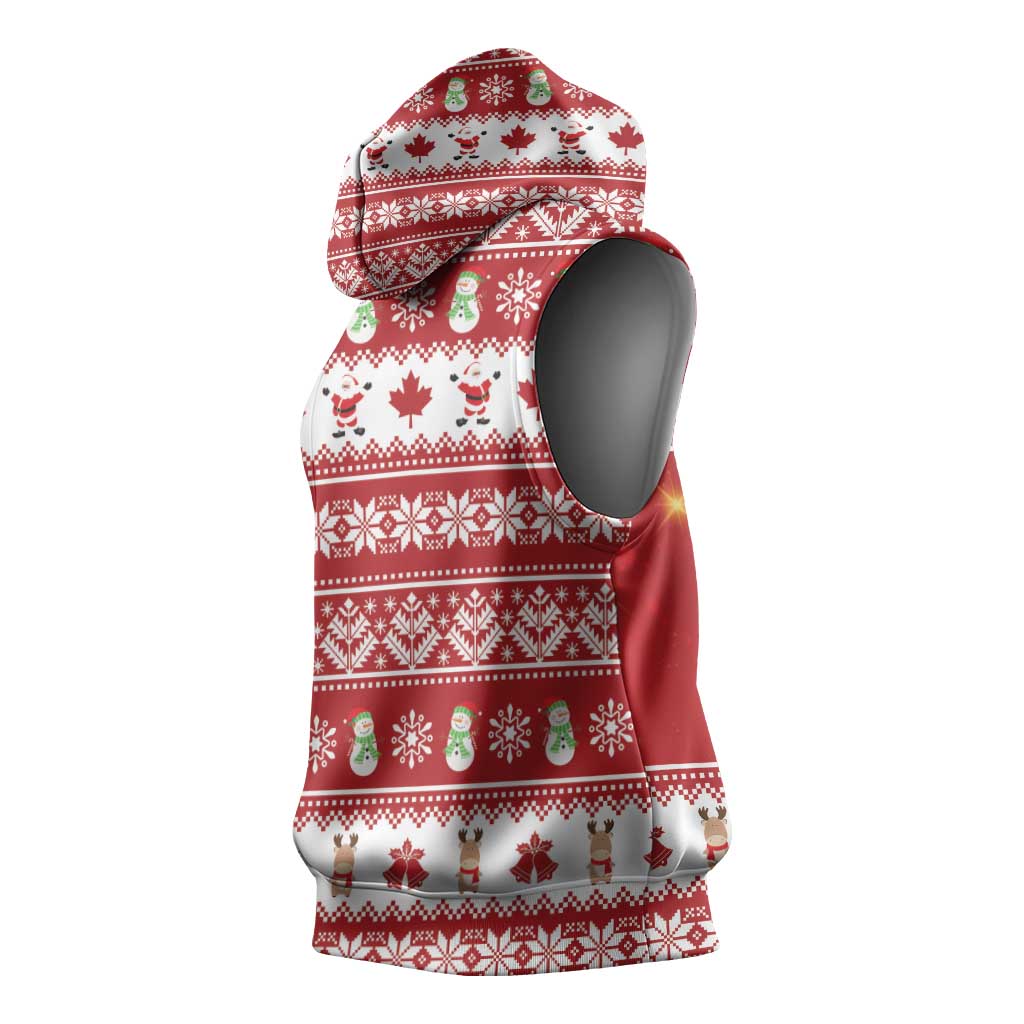 Merry Christmas Canada Sleeveless Hoodie Festive Maple Leaf Xmas - Wonder Print Shop