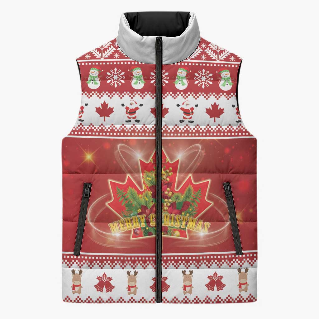 Merry Christmas Canada Sleeveless Puffer Jacket Festive Maple Leaf Xmas - Wonder Print Shop