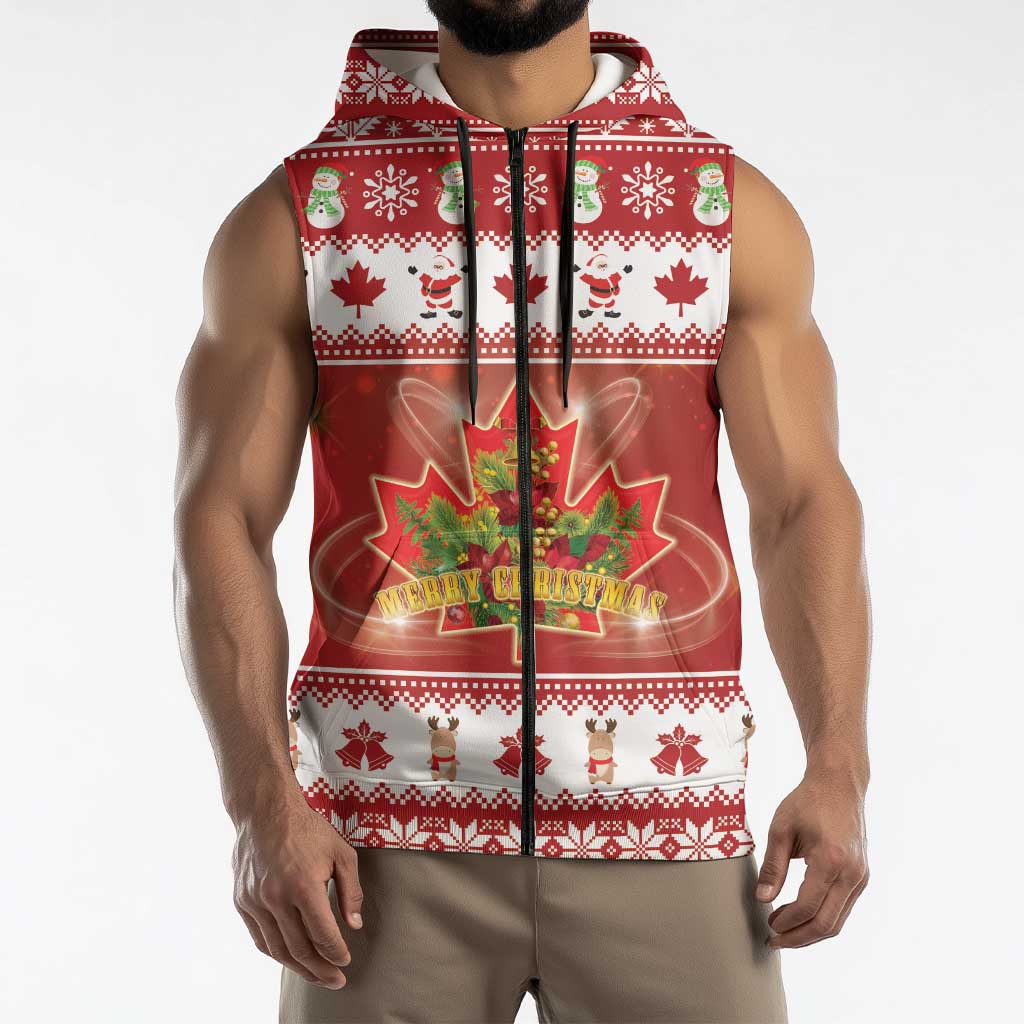 Merry Christmas Canada Sleeveless Zip Hoodie Festive Maple Leaf Xmas - Wonder Print Shop