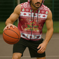 Merry Christmas Canada Sleeveless Zip Hoodie Festive Maple Leaf Xmas - Wonder Print Shop