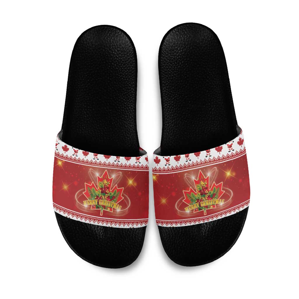 Merry Christmas Canada Slide Sandals Festive Maple Leaf Xmas - Wonder Print Shop